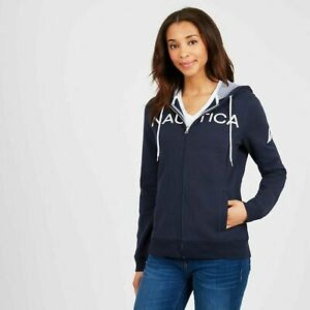 Nautica Womens Signature Logo Full Zip Hoodie